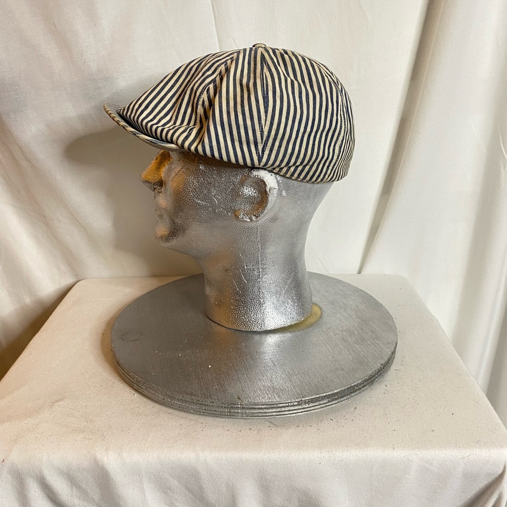 Vintage POLO RALPH LAUREN hickory Striped Blue and White Newsboy Cap size S/M - Picture 2 of 8
